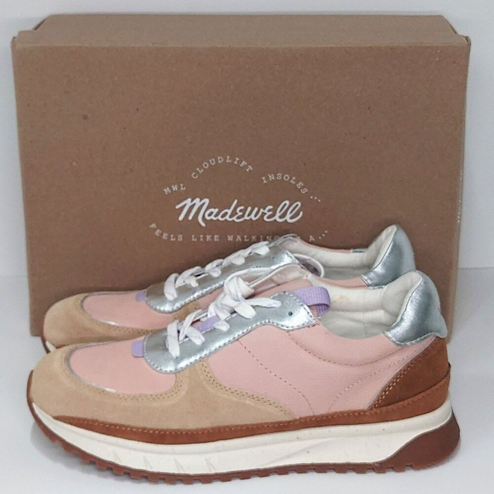 Madewell Casual Sneakers 9 Pink Tan Brown Metallic Leather Nubuck J. Crew MA507